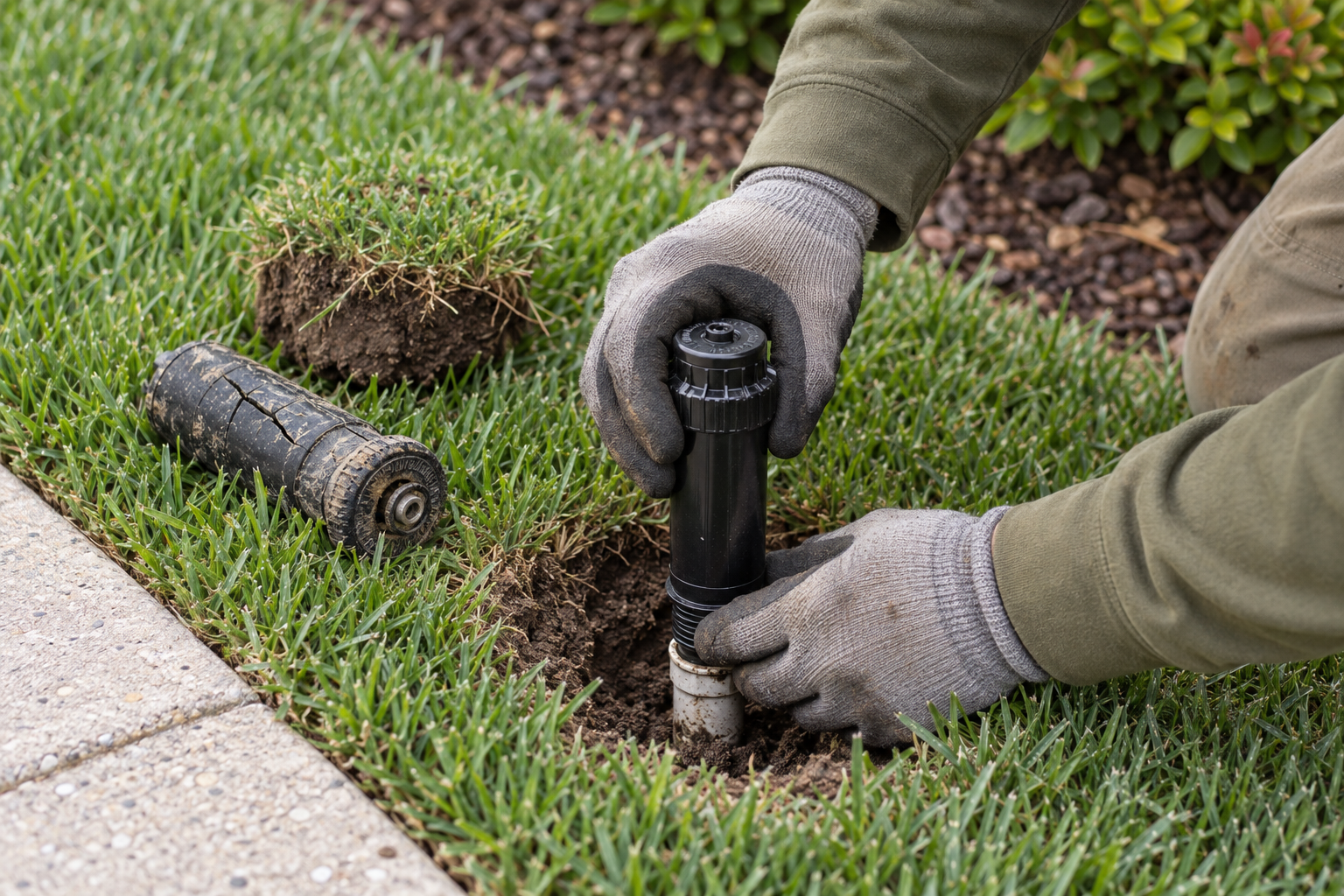 sprinkler repair in a North St. Paul yard
