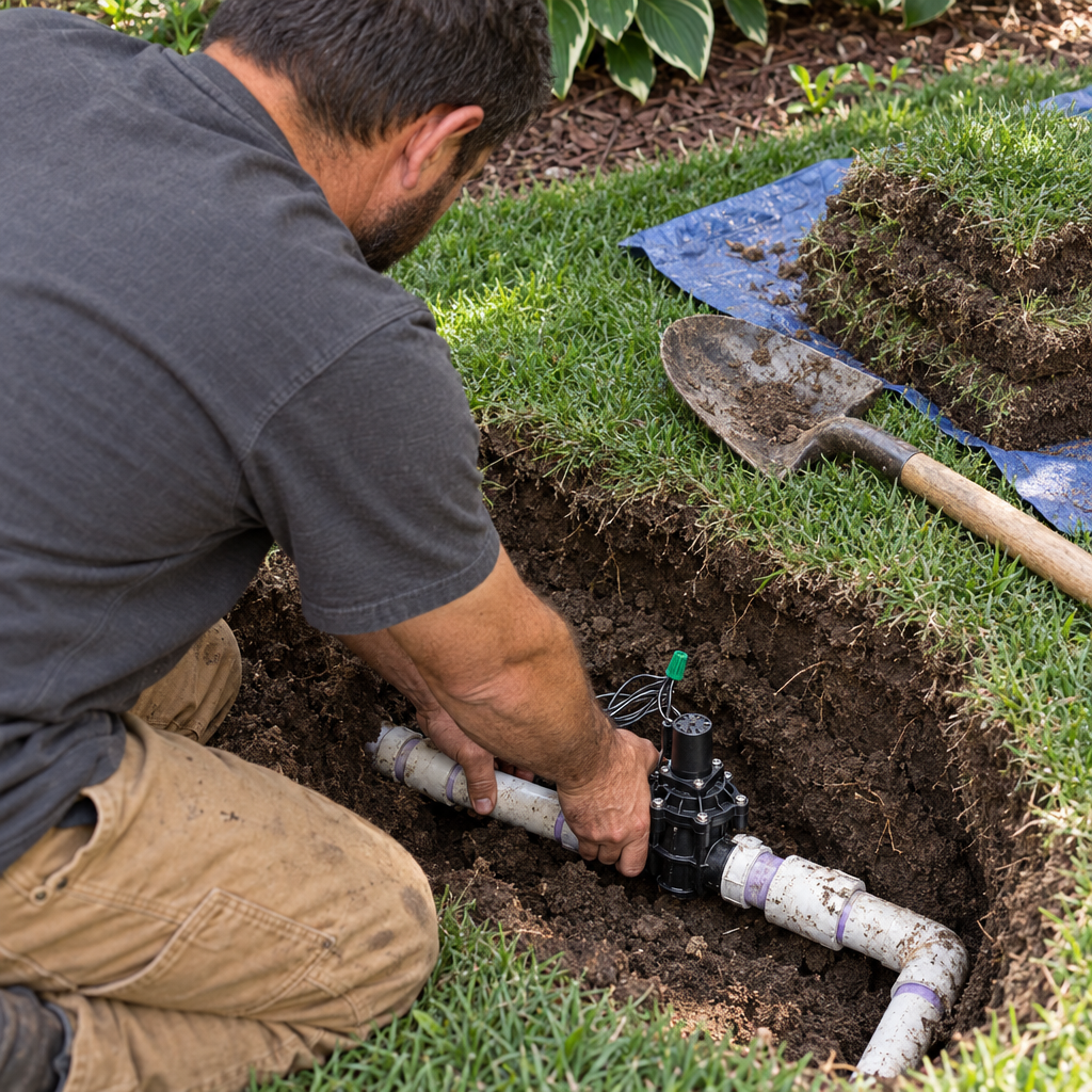 sprinkler repair in a Roseville yard