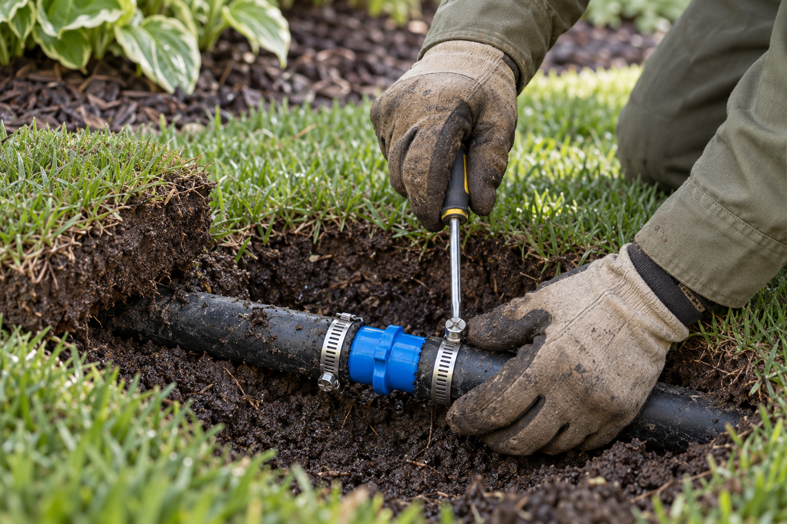 sprinkler repair in a St. Paul yard
