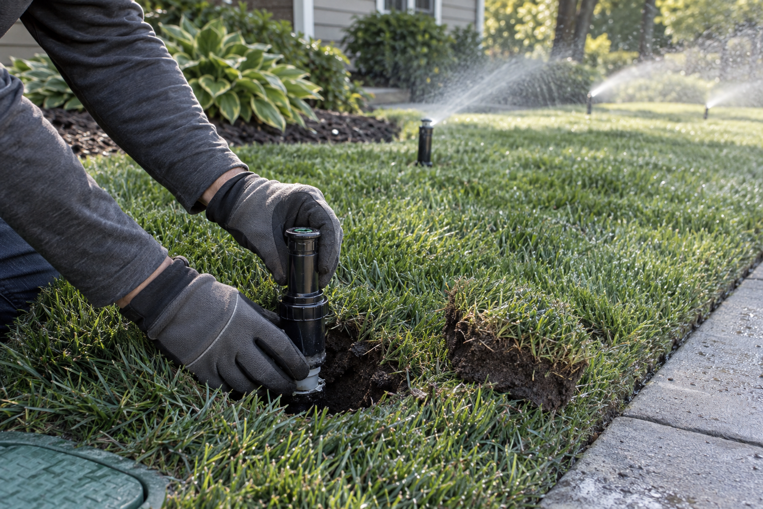 sprinkler repair in a White Bear Lake yard